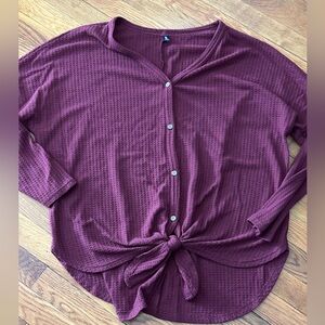 Women's Maroon Waffle knit Button-Up Top